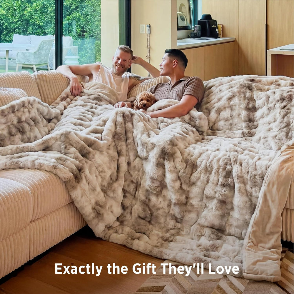 Bedsure Fluffy Bubble Faux Fur Queen Blanket, 90"x90", Tie-dye Taupe