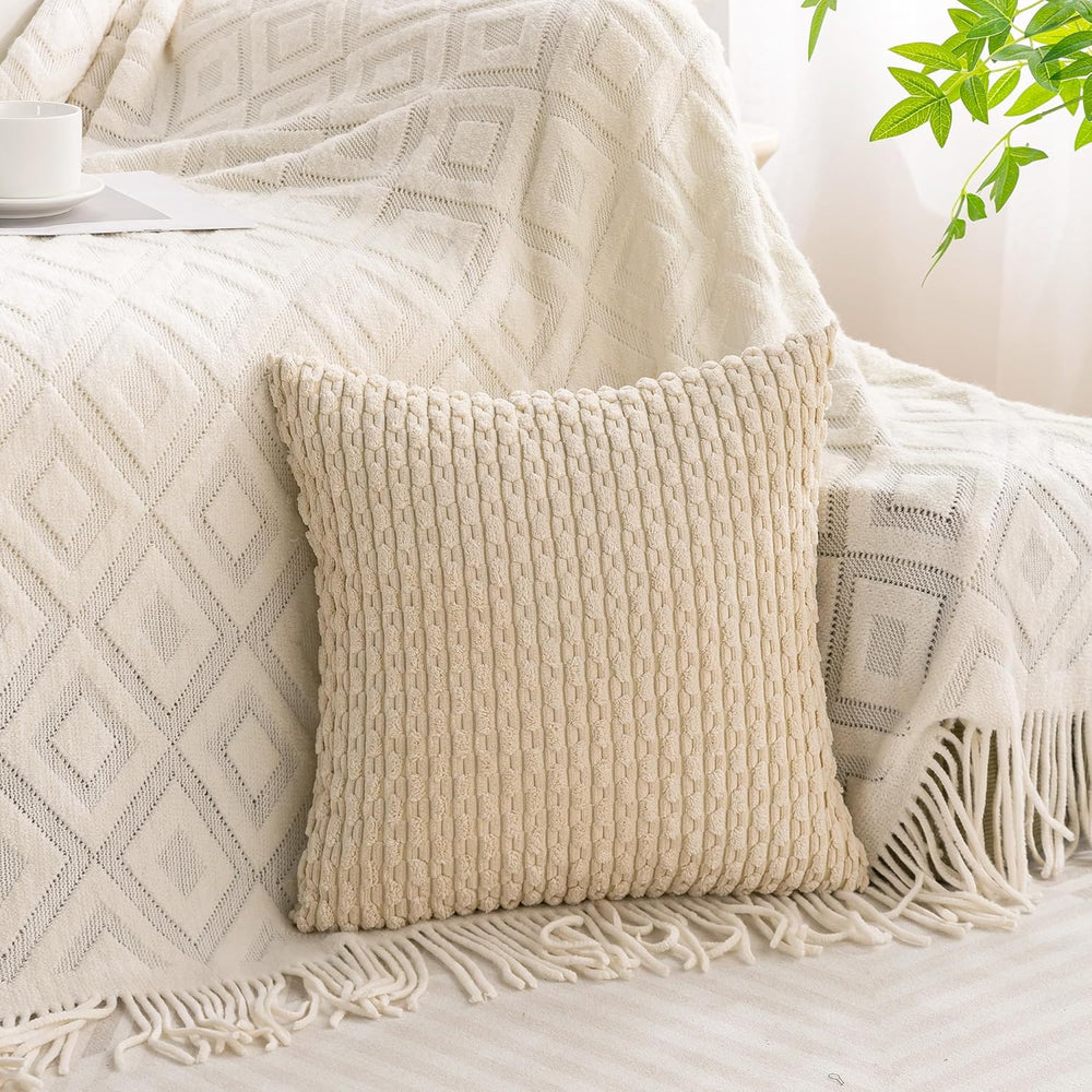 Set of 4 Beige Brown Coffee Decorative Throw Pillow Covers 20x20 Inch Corduro...
