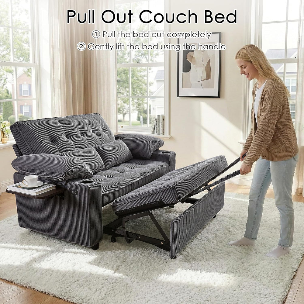 Wakefit 58in Sleeper Sofa Bed, Convertible Pull Out Couch Bed Full Size Cordu...
