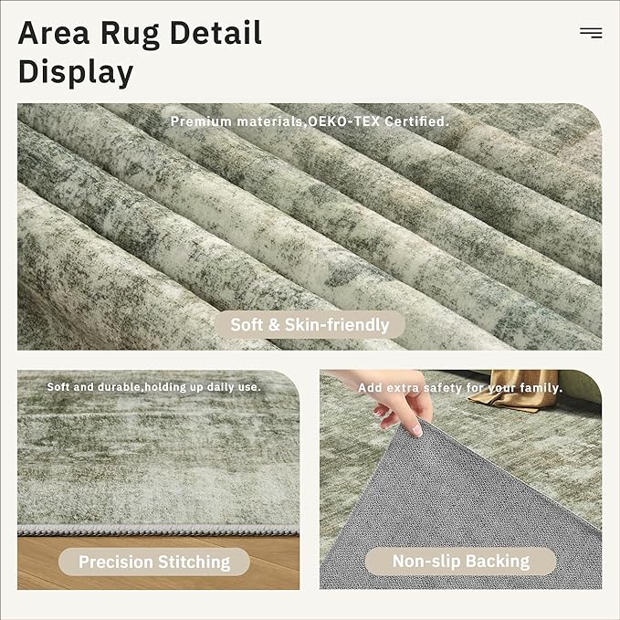 Abstract Rug 8x10 Large Living Room Neutral Modern Washable Area Rugs - Image 6