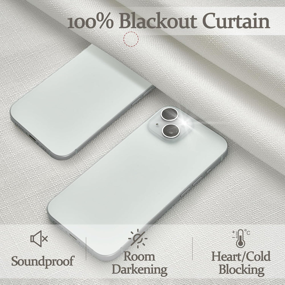 100% Blackout Linen 96 Inch Curtains 2 Panel Set for Bedroom, Modern Pinch Pl...