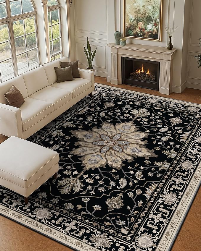 RELEANY Area Rugs 8'x10' Washable Non-Slip, Floral Vintage Distress Print - Image 3