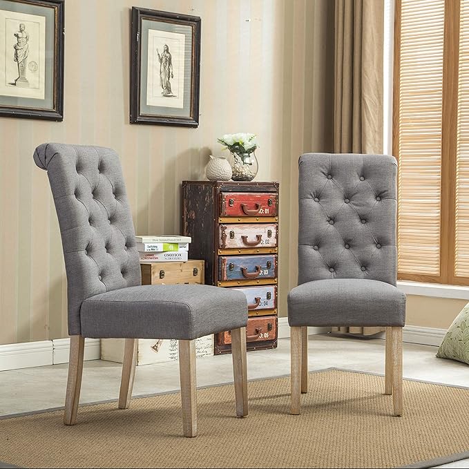 Roundhill Furniture Habit Grey Solid Wood Tufted Parsons Dining Chair (Set of...