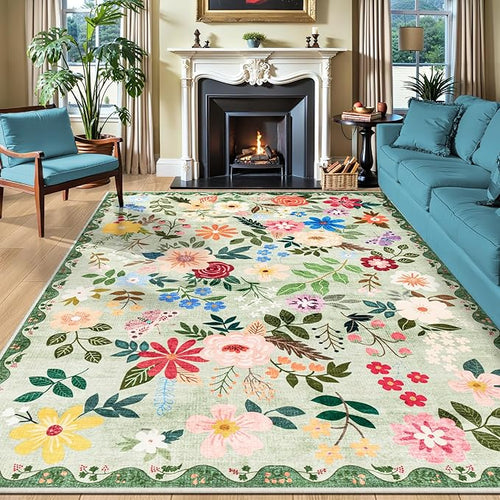 10x12 Area Rugs for Living Room: Floral Washable Rug Vintage Large Soft Boho by PLHXFRSoftAreaRugs