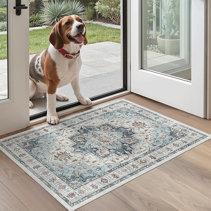 Madane Washable Area Rug 2x3, Small Entryway Rug Non-Slip Vintage Door Mat by Madane