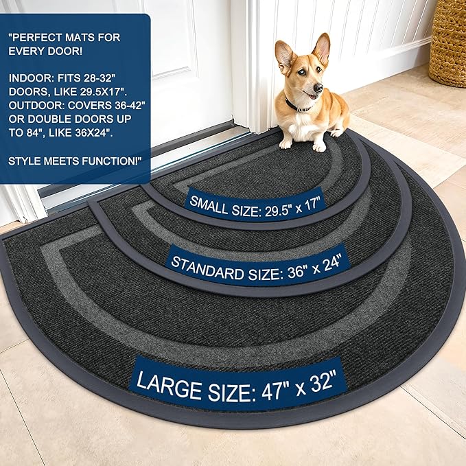 OLANLY Half Circle Door Mat Indoor Outdoor Entrance Welcome, Waterproof - Image 2