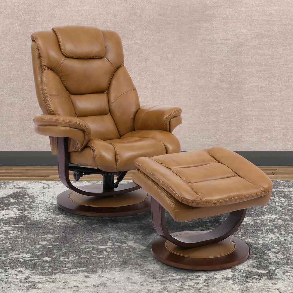 Pemberly Row Stressless Recliner with Ottoman in Brown Leather, Manual Swivel...