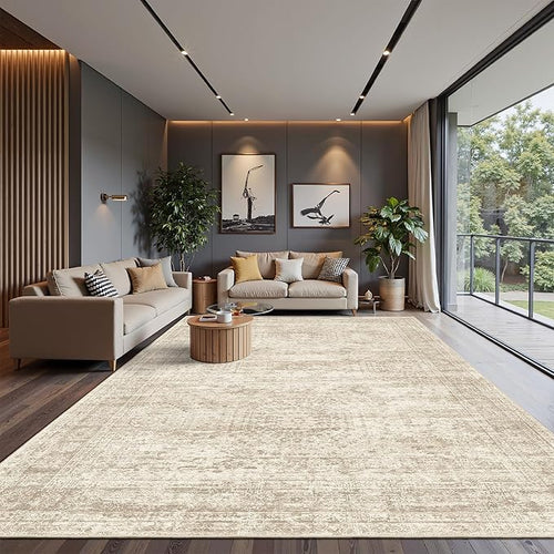 12x15 Washable Area Rug Beige Neutral Abstract Living Room Large Carpet Non - Image 2