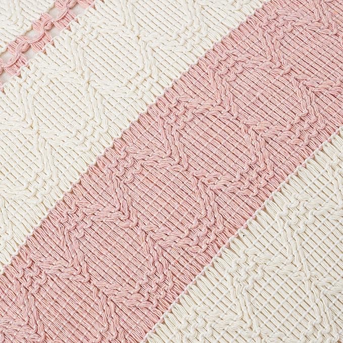 Fancy Homi Set of 1 Boho Pink Lumbar Decorative Throw Pillow Cover 12x20 Inch - Image 4