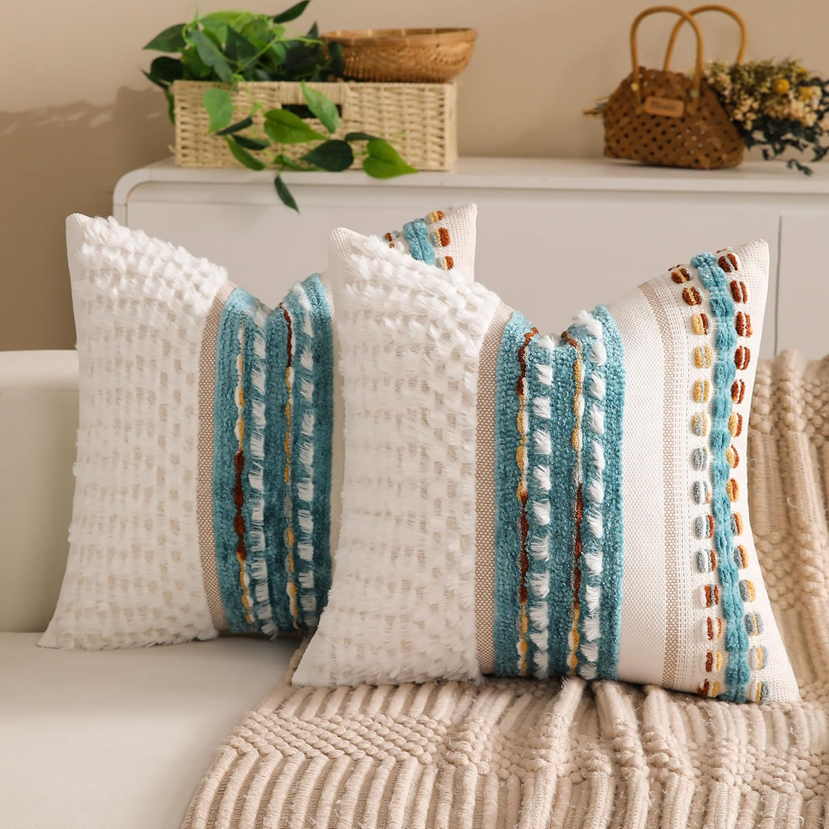 boho chenille tufted couch throw pillow covers 18x18, main product view