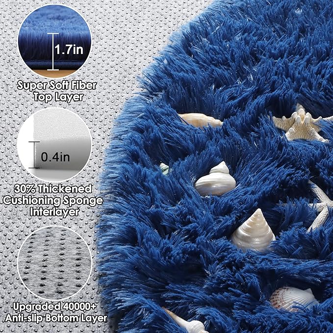 ONASAR Navy Blue Round Area Rugs 5ft, Soft Bedroom Circle Rug Floor Mat - Image 2