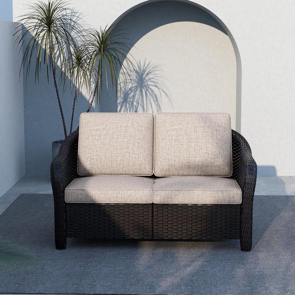 2 Seater Outdoor Patio Couch with Handwoven PE Wicker