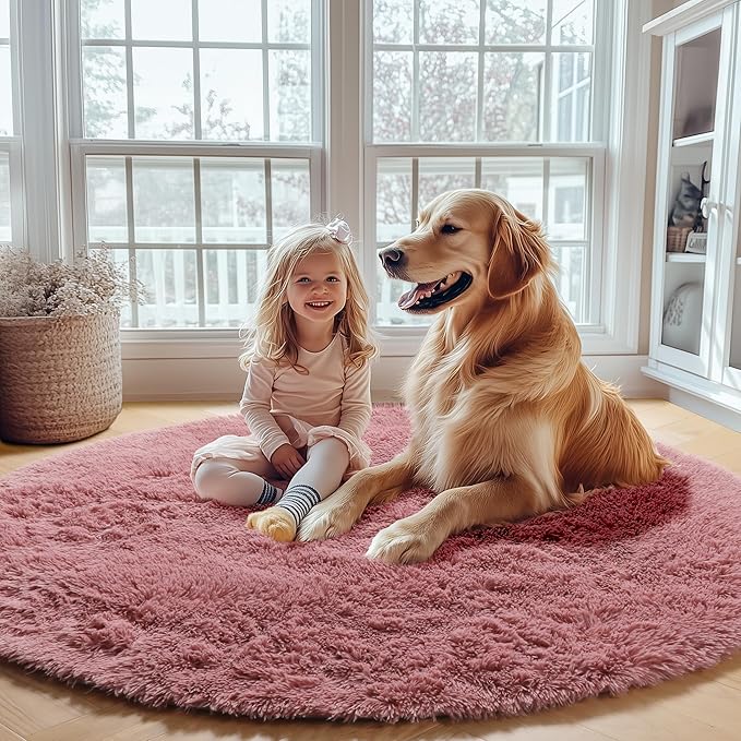 ONASAR Blush Round Area Rugs 5ft, Soft Bedroom Circle Rug Mats - Image 5