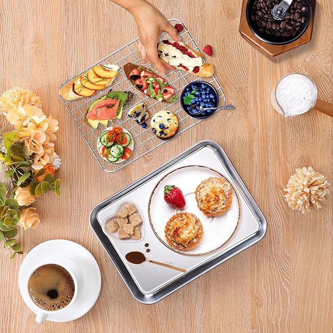 Homikit Toaster Oven Pan with Rack Set, 9 x 7 Inch Small Baking Sheet with Wire - Image 8