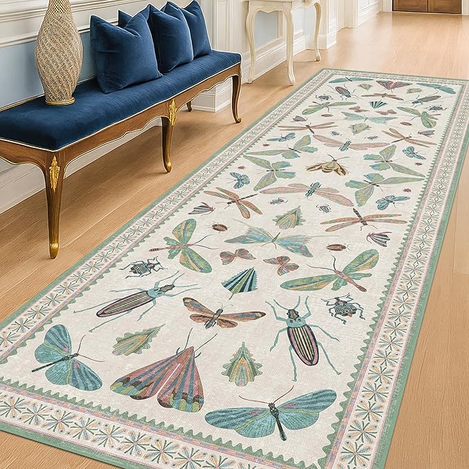 Insect Print 8ft Long Hallway Runner Rug by HazoHaus