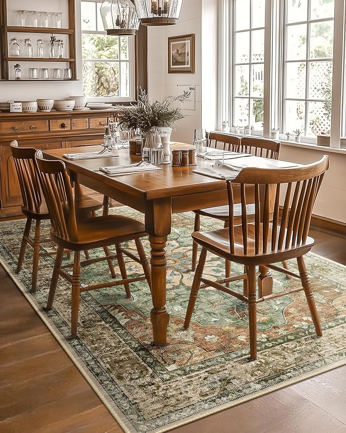 Area Rugs 5'x7' Washable Non-Slip, Floral Vintage Distress Print Pattern - Image 2