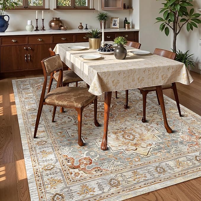 Washable Area Rug 9' x 12' Vintage Traditional Persian Mat - Image 3