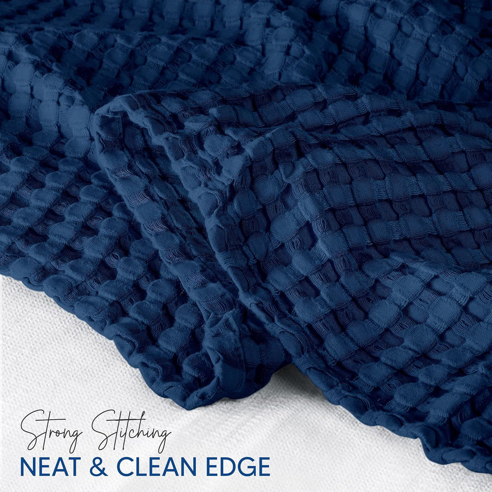 Utopia Bedding 100% Cotton Waffle Blanket Twin Size Navy, 90x72 Inch