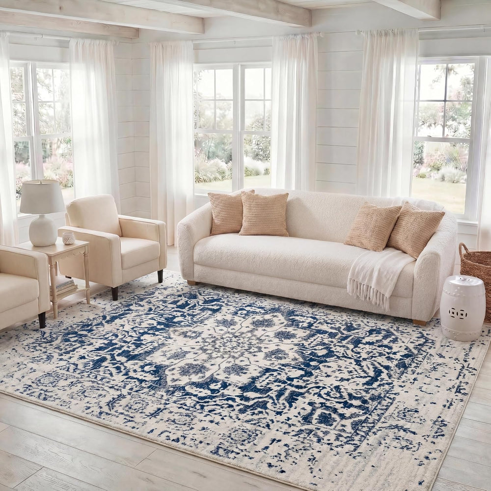 SAFAVIEH Madison Area Rug 8x10, Large Cream & Navy MAD603D