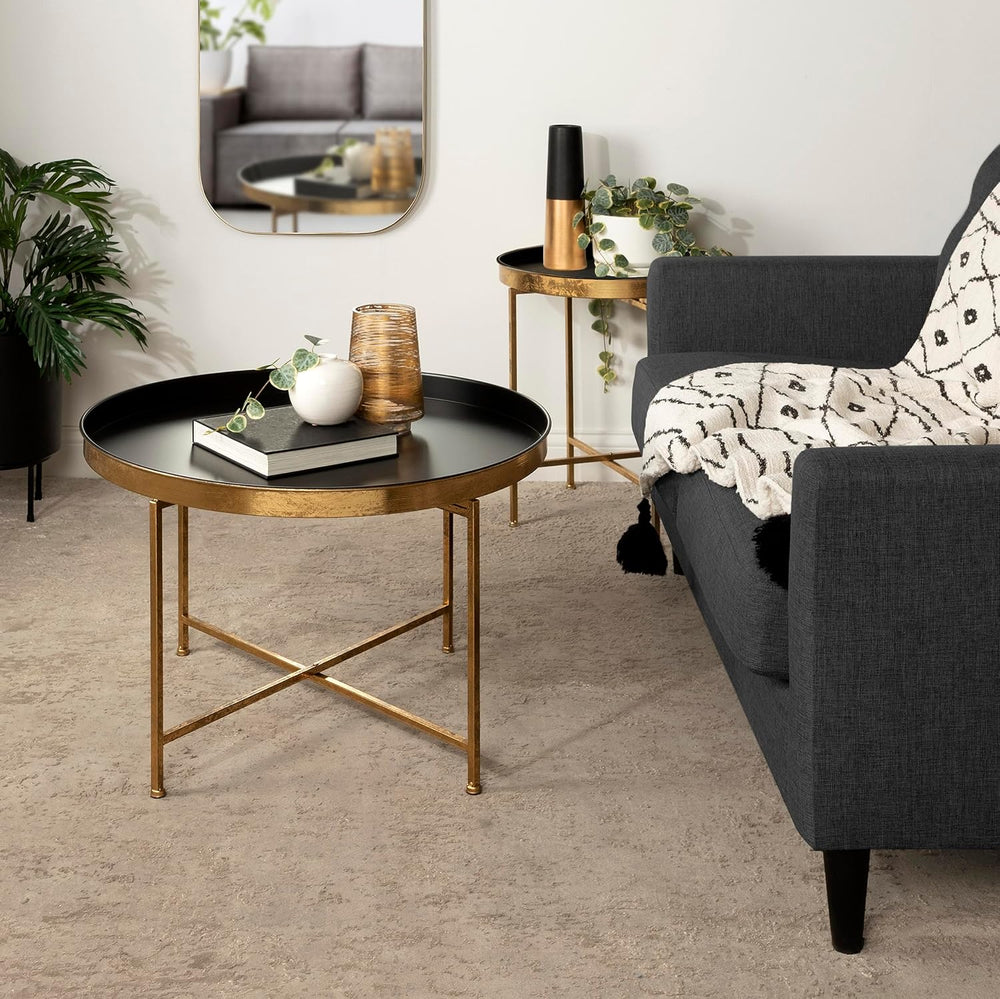 Kate and Laurel Celia Modern Round Coffee Table; 28 x 28 x 19; Black and Gold...