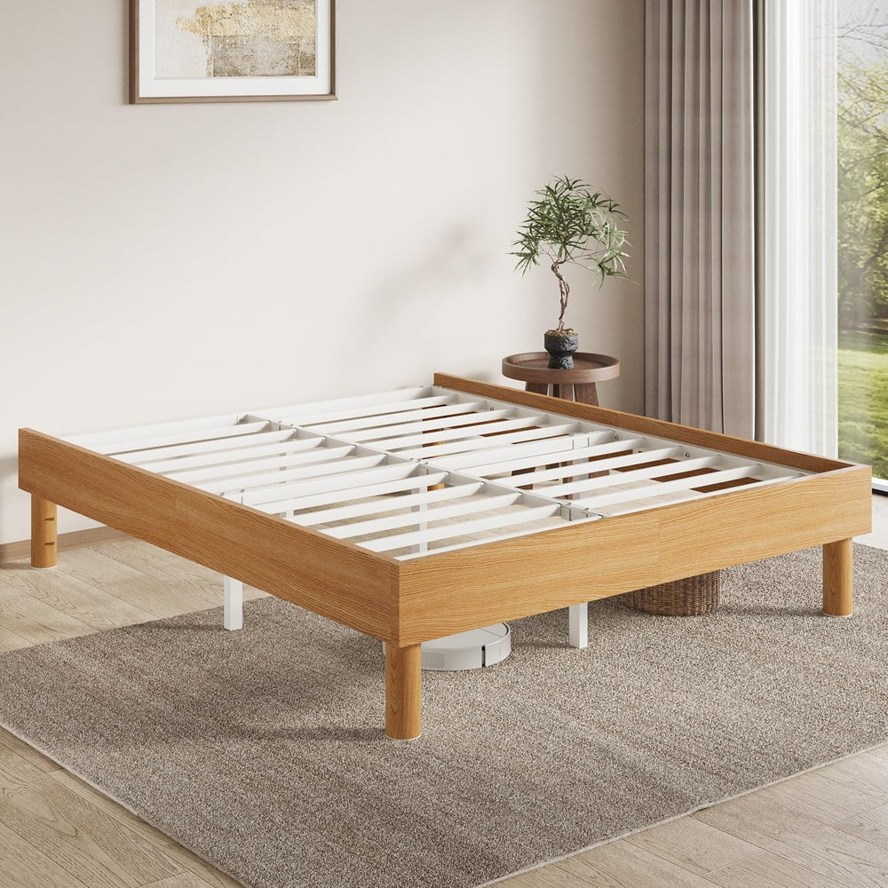 SHA CERLIN Full Size Wood Platform Bed, 7.9" Under-Bed Storage, Natural
