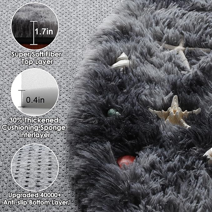 ONASAR Round Rugs 6ft for Living Room Bedroom, Tie-Dyed Dark Grey Fluffy Circle - Image 2