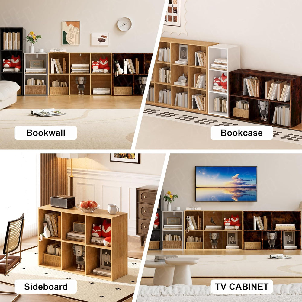 Book Shelf, Wooden Cube Storage Organizer with 11" Open Cubes, Stackable...
