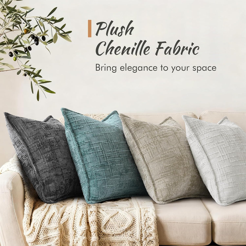 decorUhome Chenille Decorative Throw Pillow Covers 20x20 Set of 2, Teal