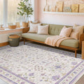 Light Purple Rug for Girls Bedroom, 5x8 Washable Floral Area Rug for Nursery by HazoHaus