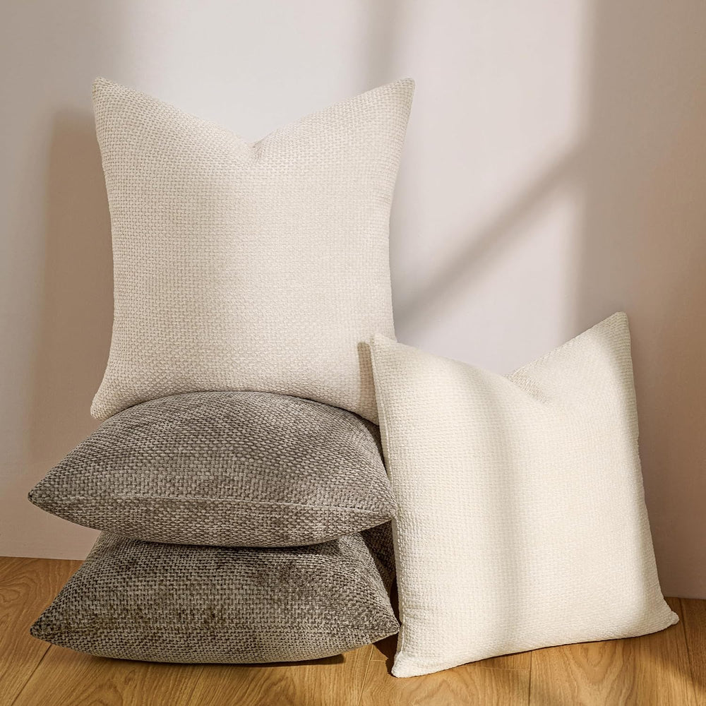 Couch Throw Pillow Covers 18x18 Inch Pack of 4 Neutral Light Brown Soft Decor...