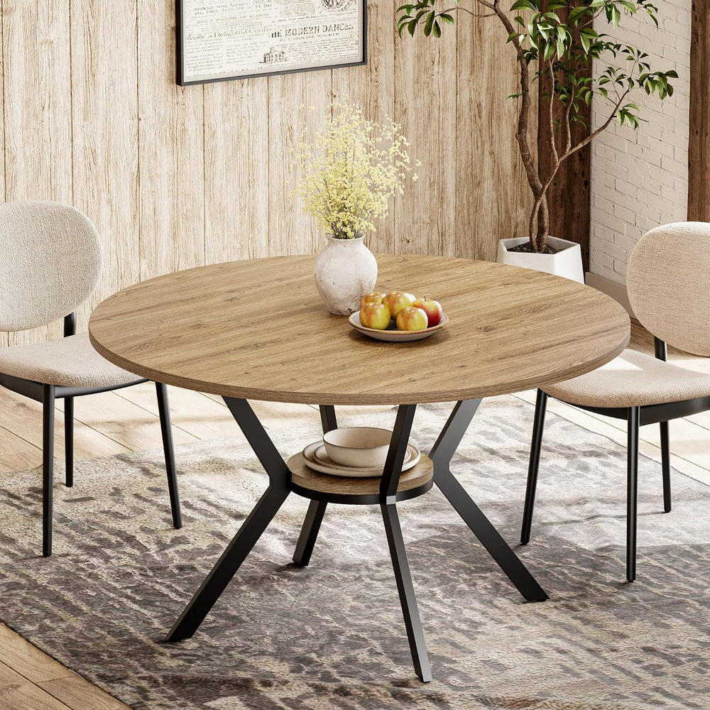 42 Inch Round Dining Table for 2–4, Farmhouse Round Kitchen Table with Storag...