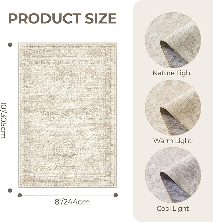 8x10 Area Rugs for Living Room, Non-Slip Backing Large Washable Rug for Nursery - Image 2