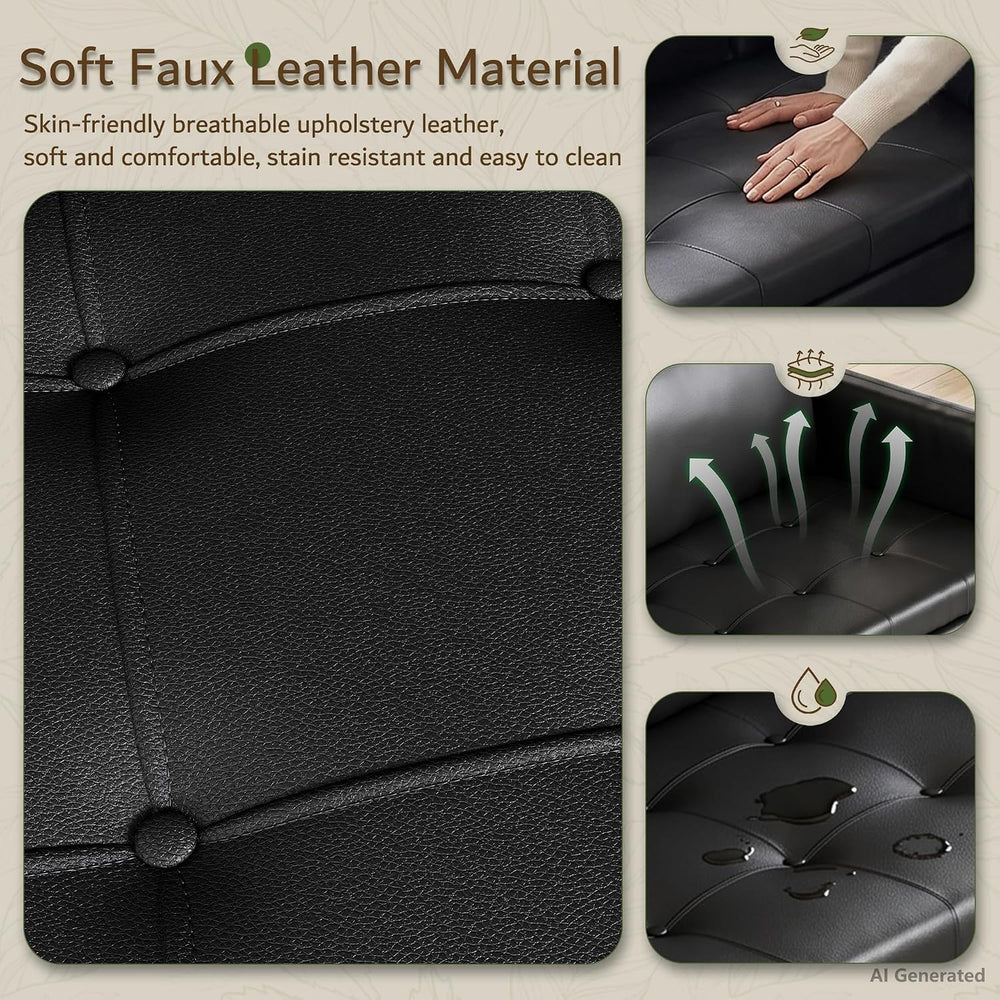 Mid Century Modern 60 In Black Loveseat Storage Sofa 2 Seat With USB Ports