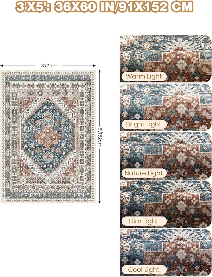 3x5 Washable Area Rug for Entryway, Kitchen Rugs Non Slip for Dining Room - Image 2