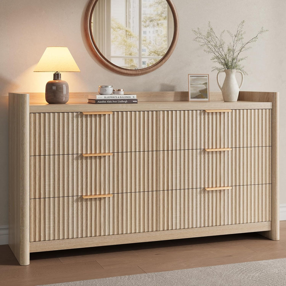 Decofy 6 Drawer Dresser for Bedroom, Fluted Dressers with Rounded Edge & ...