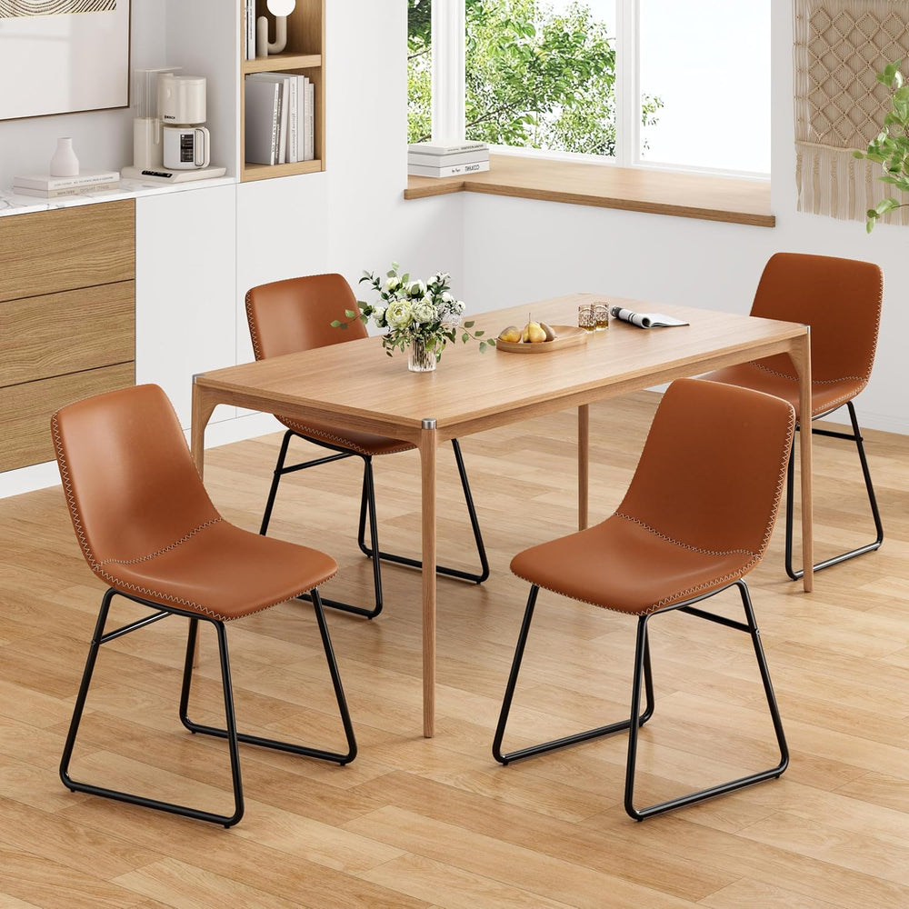 Soohow Mid-Century Modern Dining Chairs Set of 4, Faux Leather Upholstered Ki...