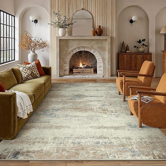 6x9 Area Rug Washable Beige Brown Abstract Living Room Carpet Non Slip Modern - Image 4