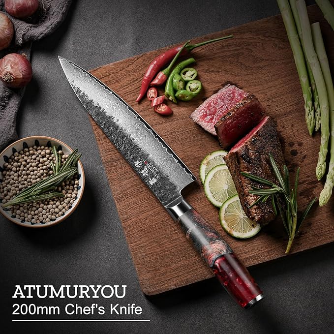 Japanese Chef Knife, 8 Inch VG10 Damascus Kitchen Knife, Professional Black - Image 7