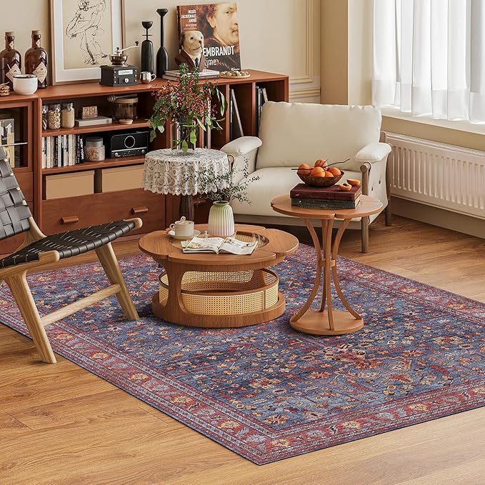 Washable Area Rug 6' x 9' Vintage Traditional Persian Mat - Image 2