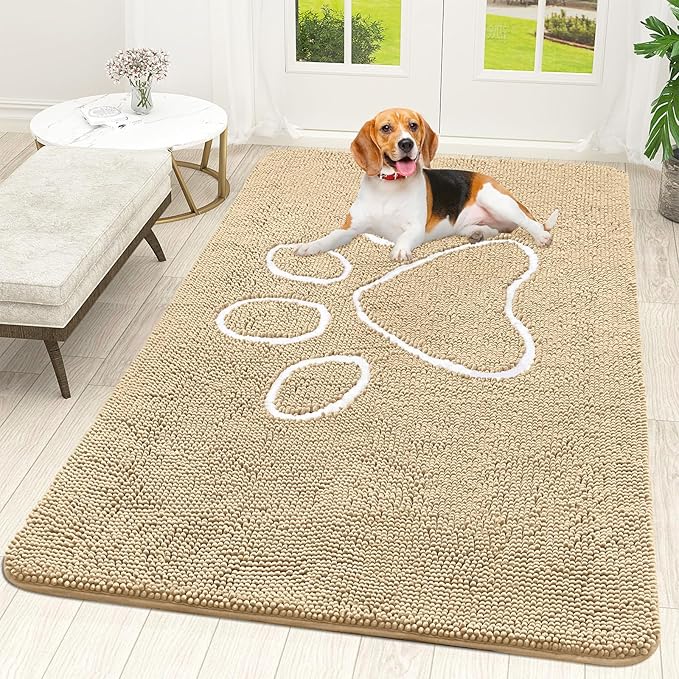 OLANLY Dog Door Mat for Muddy Paws 59x35, Paw Print Design, Absorbs Moisture by OLANLY