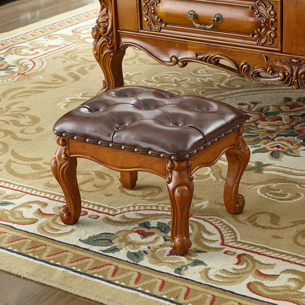 Foot Stool Ottoman Foot Rest Microfiber Leather Upholstered Footstool for Sof...