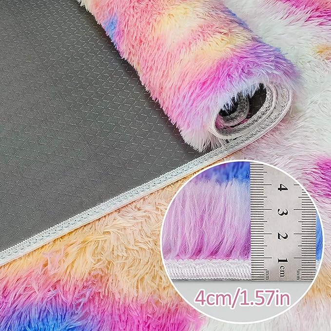 Fluffy Rainbow Colorful Rug for Living Room 6x9 Kawaii Rainbow Tie Dye Area Rug - Image 3