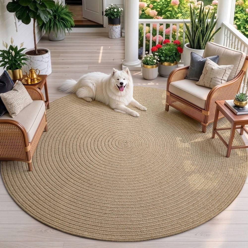 DEXI Round Woven Jute Rug 6x6, Indoor Outdoor Area Rugs for Bedroom, Beige