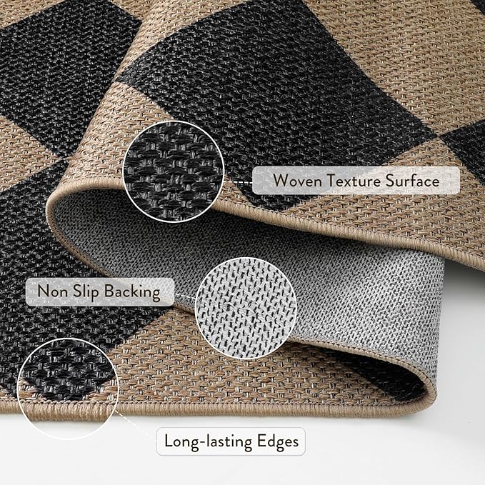 Lahome Colette Checkered Easy Jute Kitchen Rug, 2x3 Indoor Door Mat Small - Image 3