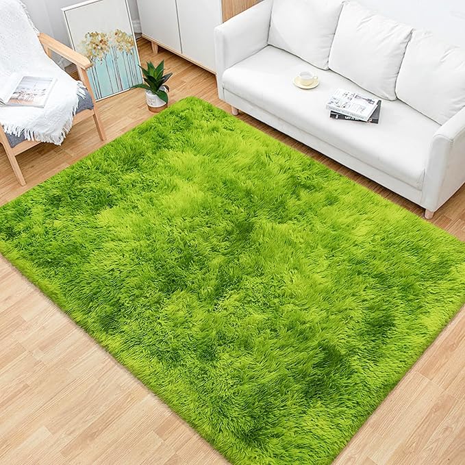 Green Tie-Dyed Rug for Bedroom 4x6 Fluffy Area Rug Mat Bedside Throw Rug for - Image 5