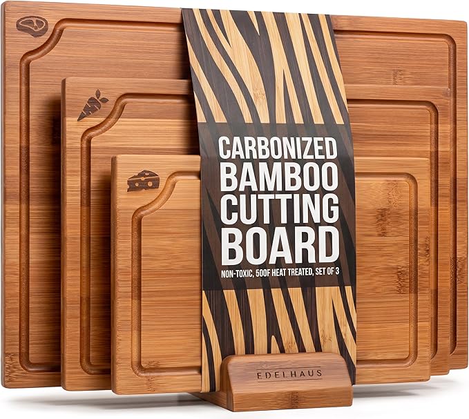 EDELHAUS Carbonized Bamboo Cutting Boards – Cutting Board Set of 3 Heat Treated by EDELHAUS