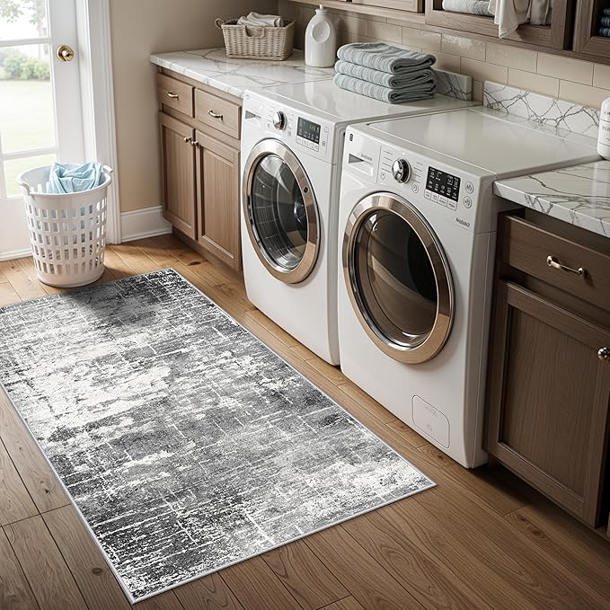 Abstract 2x4 Entryway Area Rugs: Washable Water Resistant Kitchen Rug Non-Slip - Image 5