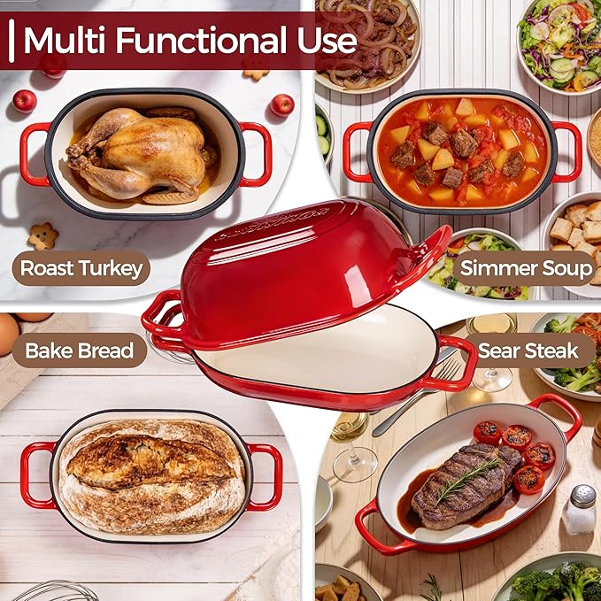 Oval Dutch Oven for Bread Baking, 12 x 8 Inch Cast Iron Bread Oven for Sourdough - Image 3