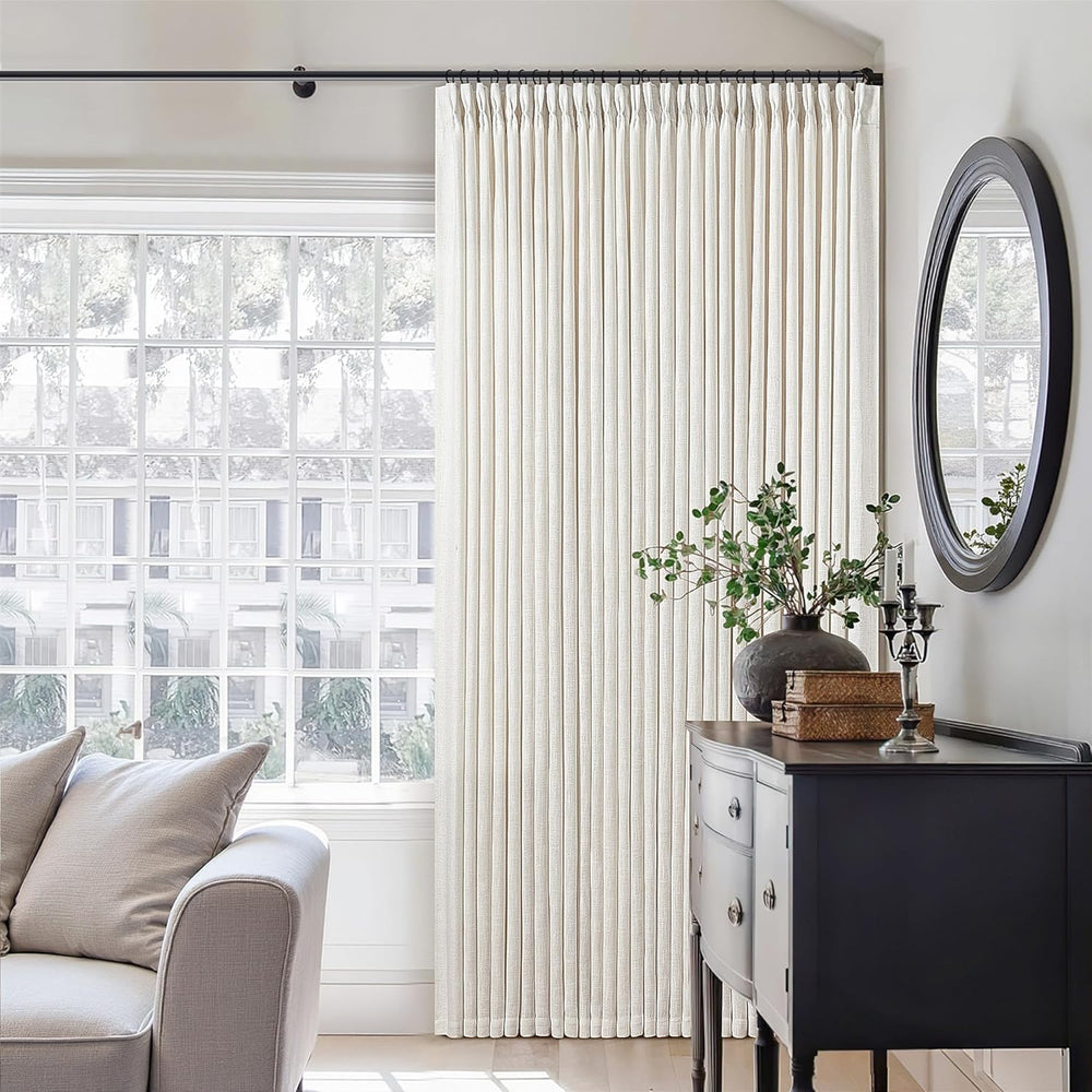 TWODRAPES Pinch Pleated Linen Curtains 108 Inches Long Natural 2 Panels Set