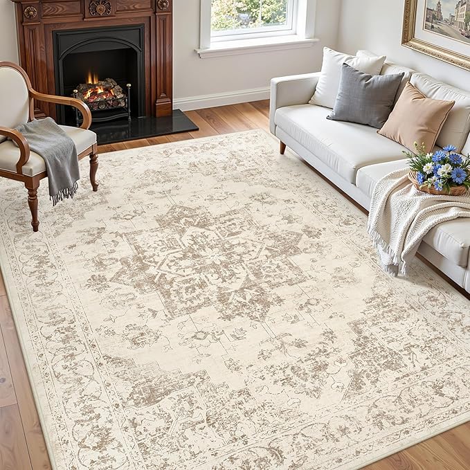 5x7 Area Rugs for Living Room: Vintage Boho Neutral Washable Rug Indoor Soft - Image 3